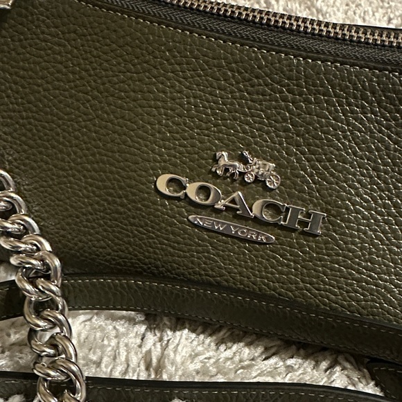 Coach Dark Green Leather Chain Shoulder Bag - Picture 2 of 11
